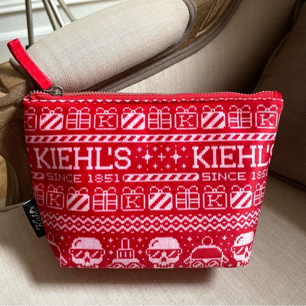 ❤️ Kiehl’s Holiday Xmas Christmas red gift print Cosmetic markup Bag pouch case